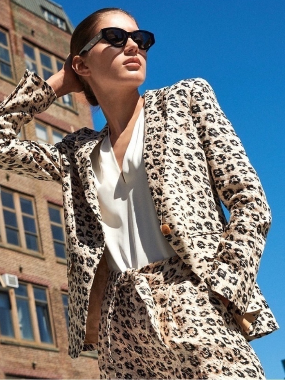 Joie Anilah Linen Leopard Animal Print MobWife Blazer Jacket Size 6